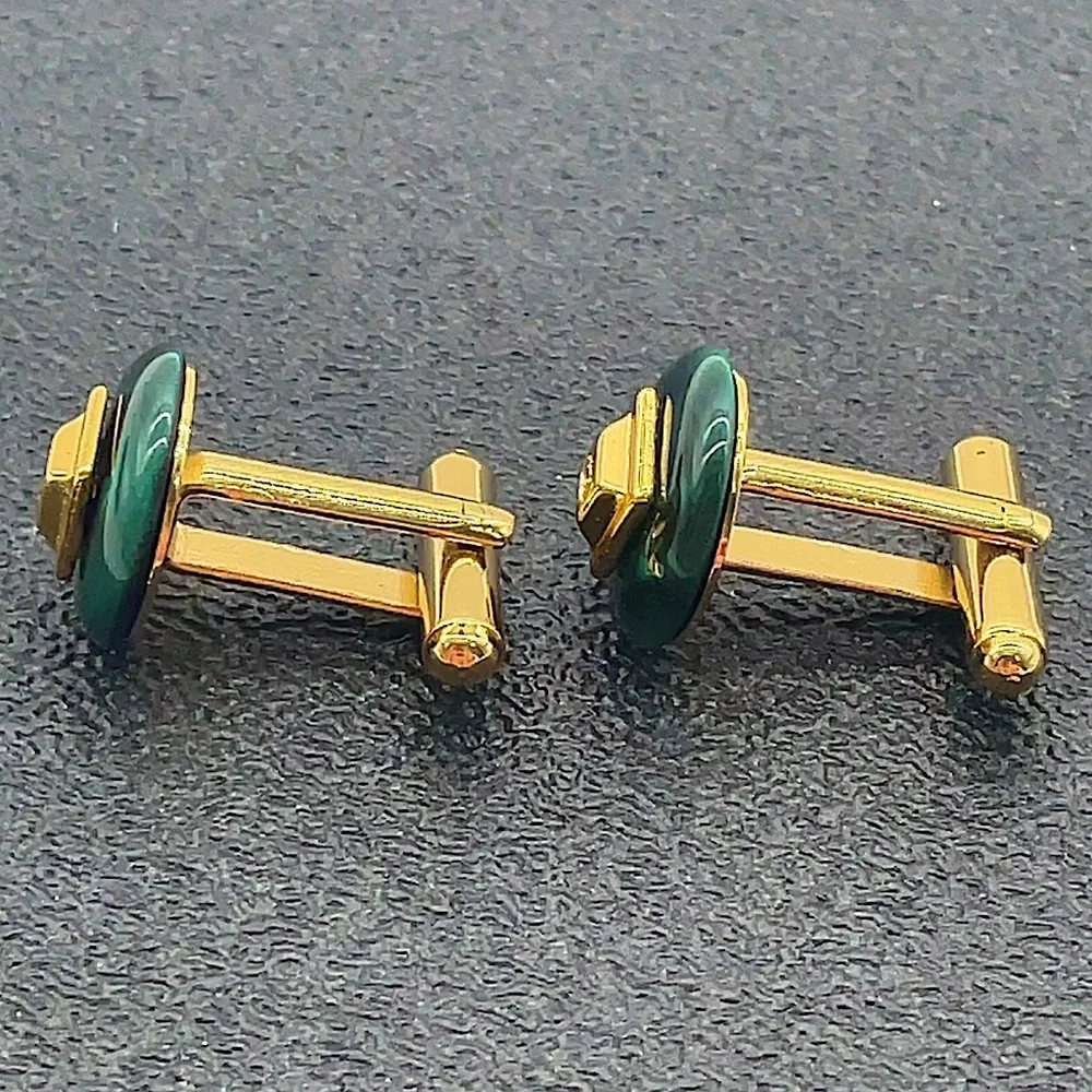 GUCCI Green Marble Cufflinks Gold Accents and Design COMES IN GUCCI BOX